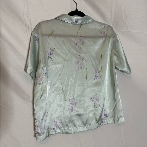 Secret Treasures mint button down Satin Floral Pj Top - Picture 6 of 6